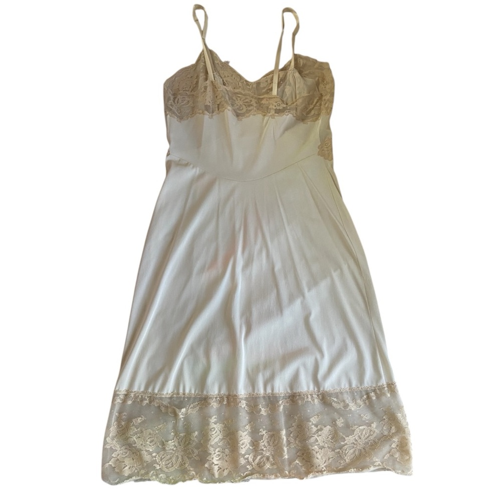 Perfect Vintage Cream Floral Lace Trim Midi Slip Dress - Picture 2 of 4
